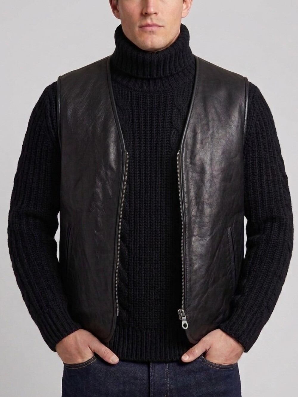 Rugby North America | Vintage Fleece Lined Leather Vest Gilet